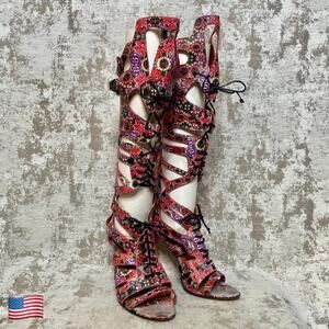 Rebecca Minkoff Rita (Sample) Knee High Gladiator Heeled Sandals in Floral